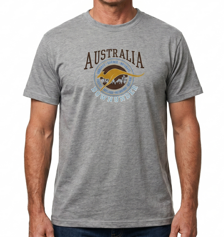 Adult Australia Souvenir Kangaroo T Shirt - Grey Marle (100% Cotton Australia Day Tee Top)