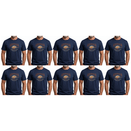 10x Adult Kangaroo Down Under Australia T-Shirt Bulk Pack - Navy Blue (100% Cotton Souvenir Gift Tee Top)
