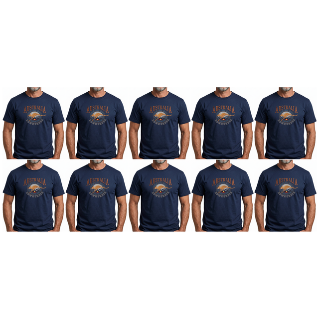 10x Adult Kangaroo Down Under Australia T-Shirt Bulk Pack - Navy Blue (100% Cotton Souvenir Gift Tee Top)