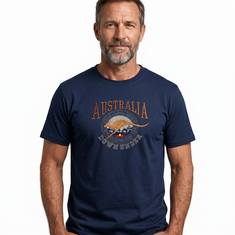 Adult Australia Souvenir Kangaroo T Shirt - Navy Blue (100% Cotton Australia Day Tee Top)