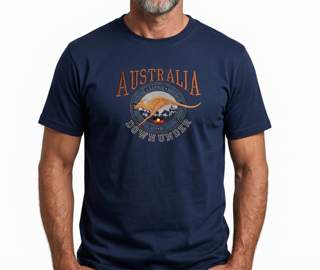 Adult Australia Souvenir Kangaroo T Shirt - Navy Blue (100% Cotton Australia Day Tee Top)