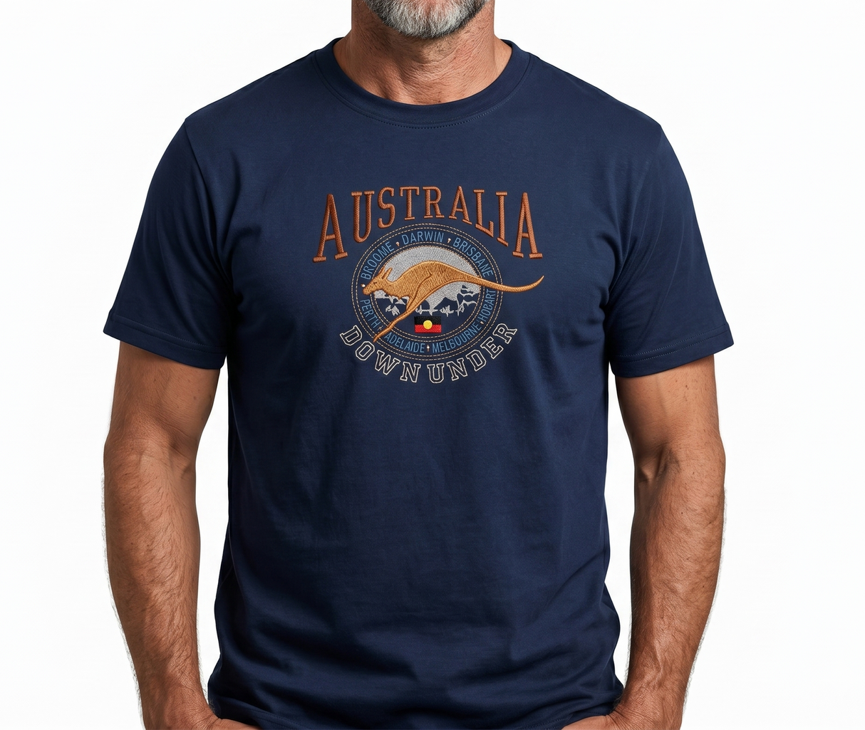 Adult Kangaroo Down Under Australia T-Shirt - Navy Blue (100% Cotton Souvenir Gift Tee Top)