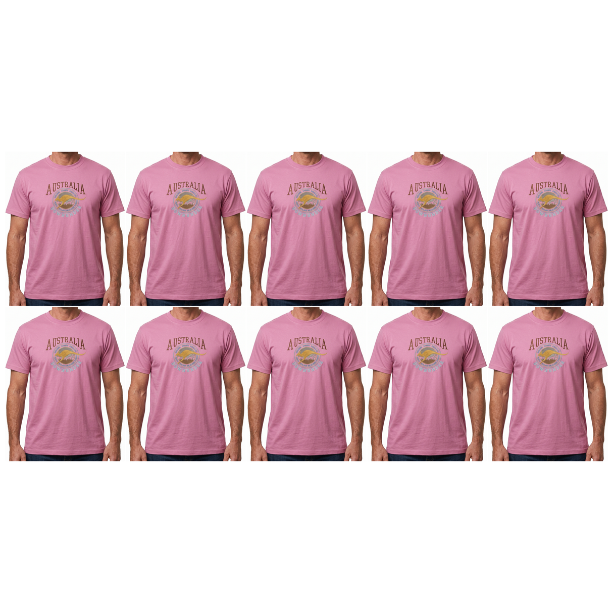 10x Adult Kangaroo Down Under Australia T-Shirt Bulk Pack - Pink (100% Cotton Souvenir Gift Tee Top)