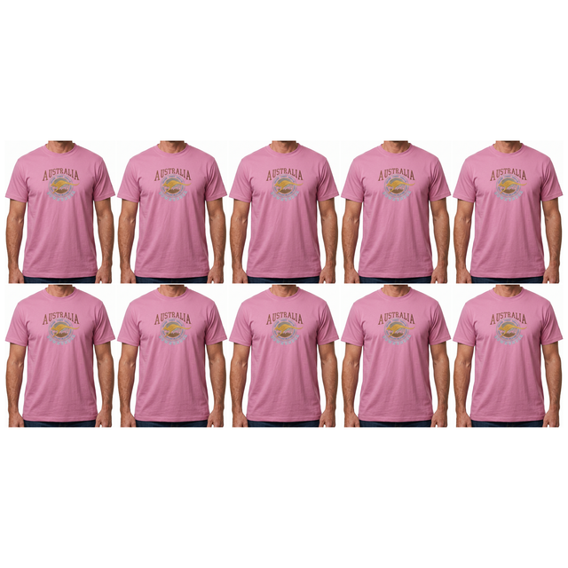 10x Adult Kangaroo Down Under Australia T-Shirt Bulk Pack - Pink (100% Cotton Souvenir Gift Tee Top)