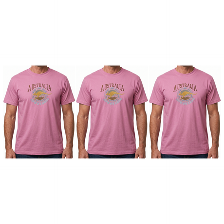 3x Adult Kangaroo Down Under Australia T-Shirt Pack - Pink (100% Cotton Souvenir Gift Tee Top)