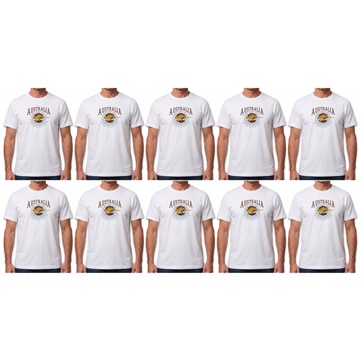 10x Adult Kangaroo Down Under Australia T-Shirt Bulk Pack - White (100% Cotton Souvenir Gift Tee Top)