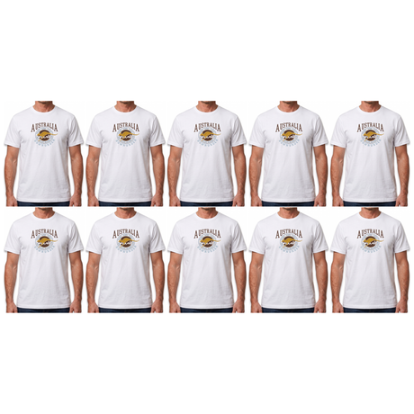 10x Adult Kangaroo Down Under Australia T-Shirt Bulk Pack - White (100% Cotton Souvenir Gift Tee Top)