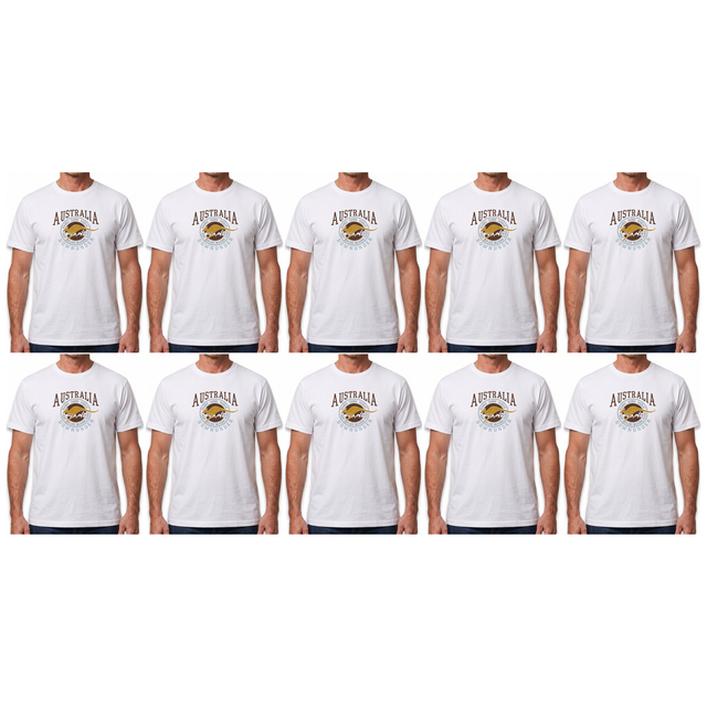 10x Adult Kangaroo Down Under Australia T-Shirt Bulk Pack - White (100% Cotton Souvenir Gift Tee Top)