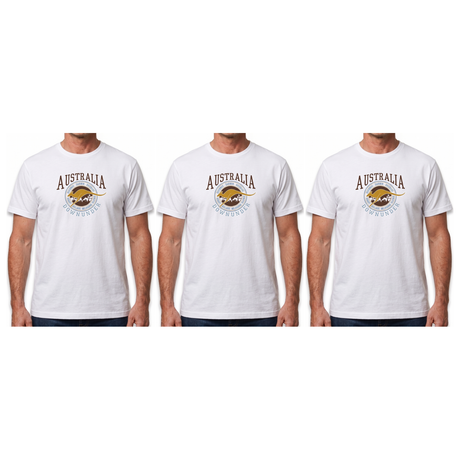 3x Adult Kangaroo Down Under Australia T-Shirt Pack - White (100% Cotton Souvenir Gift Tee Top)
