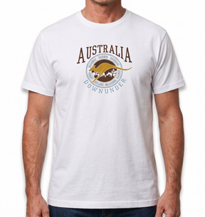 Adult Kangaroo Down Under Australia T-Shirt - White (100% Cotton Souvenir Gift Tee Top)