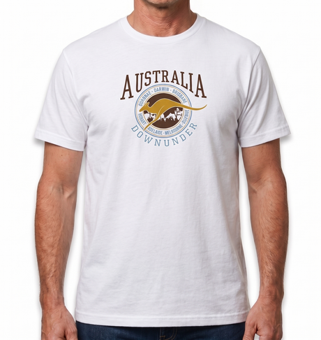 Adult Australia Souvenir Kangaroo T Shirt - White (100% Cotton Australia Day Tee Top)