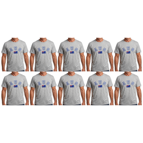 10x Adult Australian "AUS" Flag Souvenir T-Shirt Bulk Pack - Grey (Cotton Blend Tee Top)