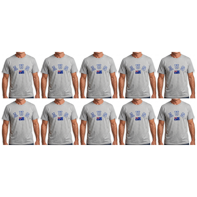 10x Adult Australian "AUS" Flag Souvenir T-Shirt Bulk Pack - Grey (Cotton Blend Tee Top)