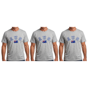 3x Adult Australian "AUS" Flag Souvenir T-Shirt Pack - Grey (Cotton Blend Tee Top)