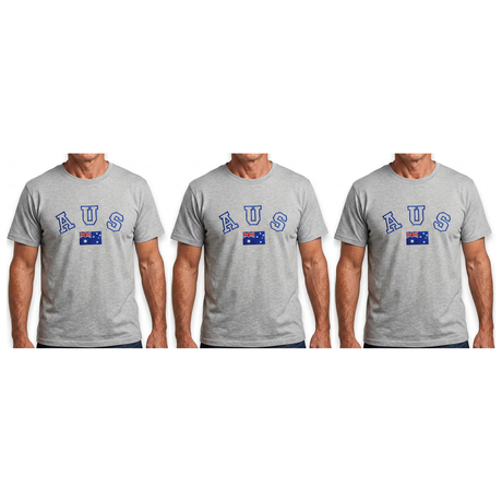3x Adult Australian "AUS" Flag Souvenir T-Shirt Pack - Grey (Cotton Blend Tee Top)