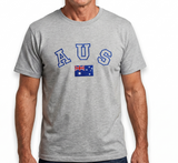 Adult Australian "AUS" Flag Souvenir T-Shirt - Grey (Cotton Blend Tee Top)
