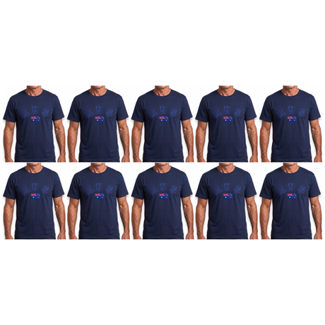 10x Adult Australian "AUS" Flag Souvenir T-Shirt Bulk Pack - Navy Blue (Cotton Blend Tee Top)