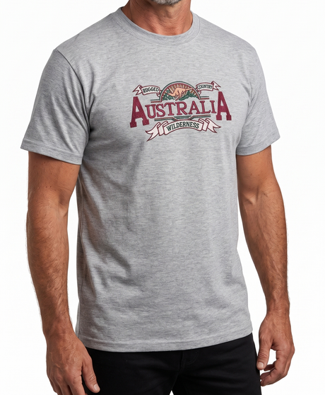 Adult Australian Wilderness Souvenir T Shirt - Grey (100% Cotton Tee Top)