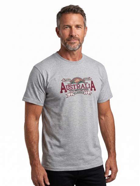 Adult Australian Wilderness Souvenir T Shirt - Grey (100% Cotton Tee Top)