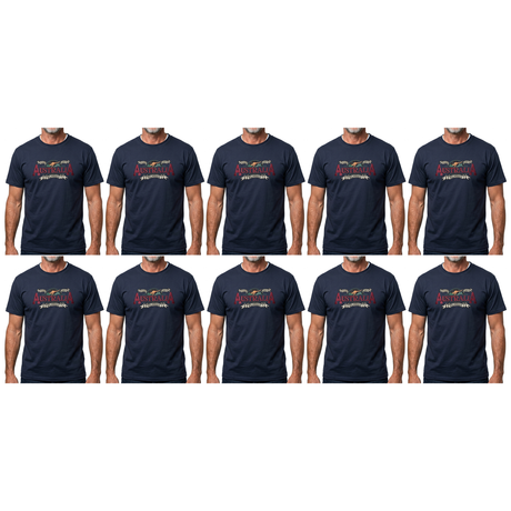 10x Adult Australian Wilderness Souvenir T Shirt Bulk Pack - Navy Blue (100% Cotton Tee Top)