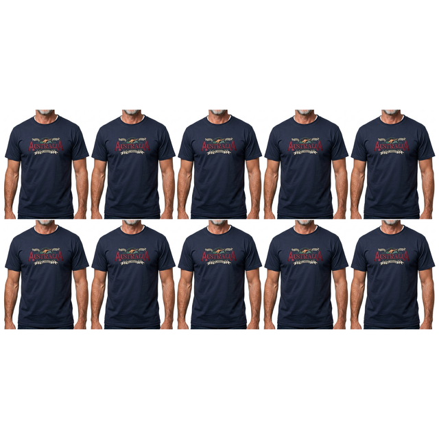 10x Adult Australian Wilderness Souvenir T Shirt Bulk Pack - Navy Blue (100% Cotton Tee Top)