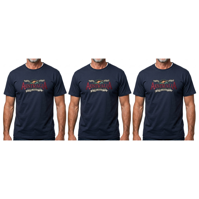 3x Adult Australian Wilderness Souvenir T Shirt Pack - Navy Blue (100% Cotton Tee Top)
