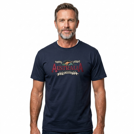 Adult Australian Wilderness Souvenir T Shirt - Navy Blue (100% Cotton Tee Top)