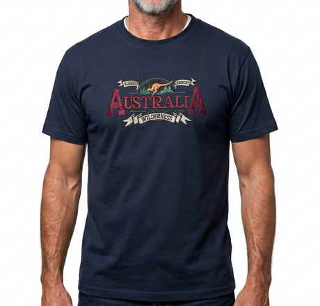 Adult Australian Wilderness Souvenir T Shirt - Navy Blue (100% Cotton Tee Top)