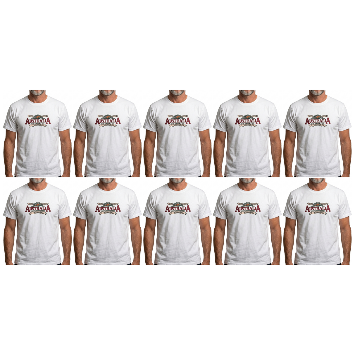 10x Adult Australian Wilderness Souvenir T Shirt Bulk Pack - White (100% Cotton Tee Top)
