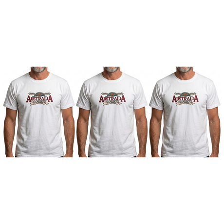 3x Adult Australian Wilderness Souvenir T Shirt Pack - White (100% Cotton Tee Top)