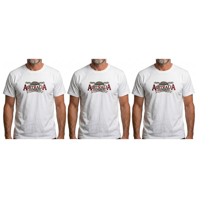 3x Adult Australian Wilderness Souvenir T Shirt Pack - White (100% Cotton Tee Top)
