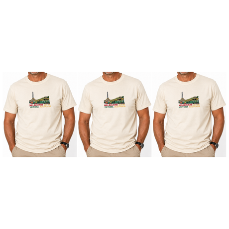 3x Adult Melbourne Victoria Australia T-Shirt Pack - Cream (100% Cotton Souvenir Gift Tee Top)