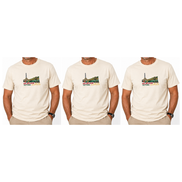 3x Adult Melbourne Victoria Australia T-Shirt Pack - Cream (100% Cotton Souvenir Gift Tee Top)