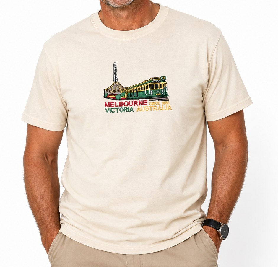 Adult Melbourne Victoria Australia T-Shirt - Cream (100% Cotton Souvenir Gift Tee Top)