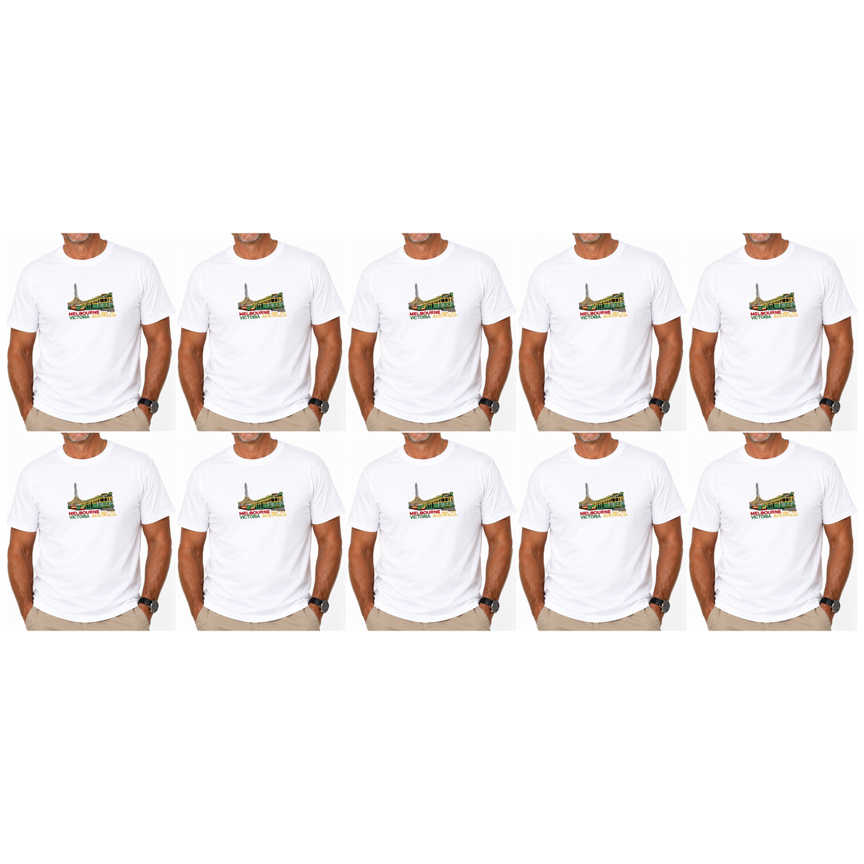 10x Adult Melbourne Victoria Australia T-Shirt Bulk Pack - White (100% Cotton Souvenir Gift Tee Top)