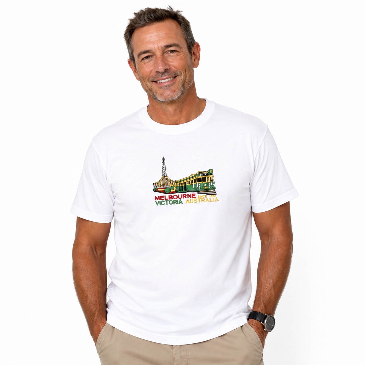 Adult Melbourne Victoria Australia T-Shirt - White (100% Cotton Souvenir Gift Tee Top)