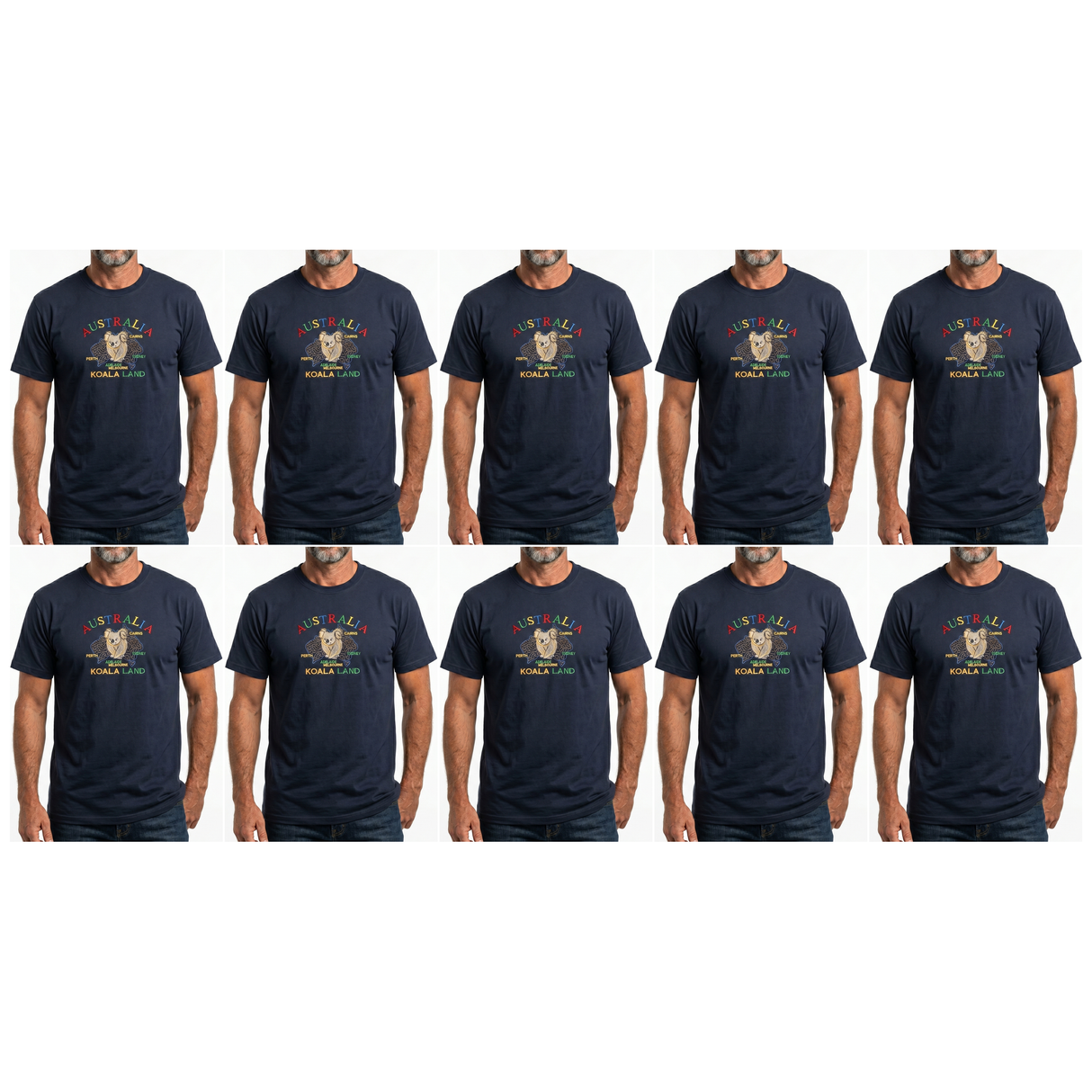 10x Adult Koala Land Australia Map T-Shirt Bulk Pack - Navy Blue (100% Cotton Souvenir Gift Tee Top)