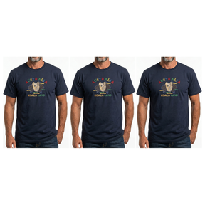 3x Adult Koala Land Australia Map T-Shirt Pack - Navy Blue (100% Cotton Souvenir Gift Tee Top)