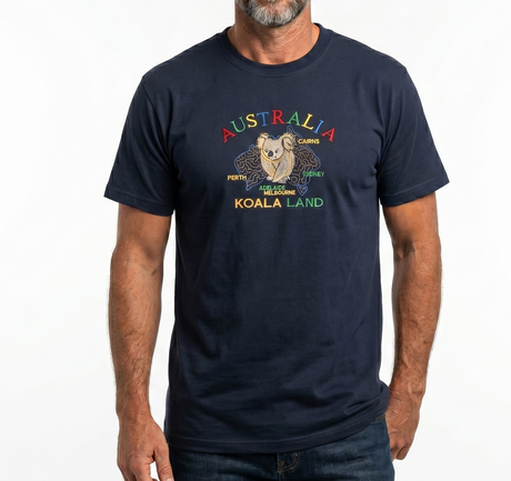 Adult Australian Souvenir Koala Land T Shirt - Navy Blue (100% Cotton Australia Day Tee Top)