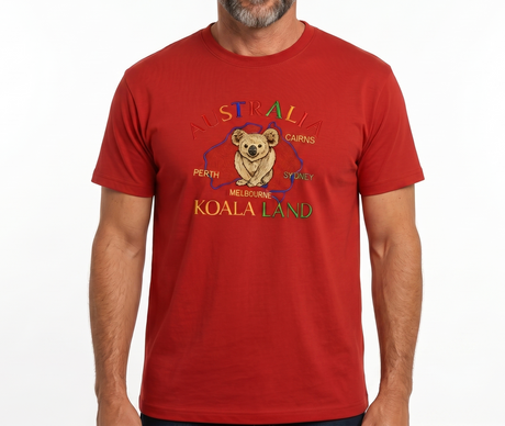 Adult Australian Souvenir Koala Land T Shirt - Red (100% Cotton Australia Day Tee Top)