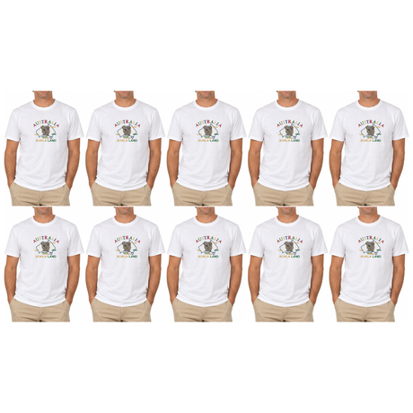 10x Adult Koala Land Australia Map T-Shirt Bulk Pack - White (100% Cotton Souvenir Gift Tee Top)