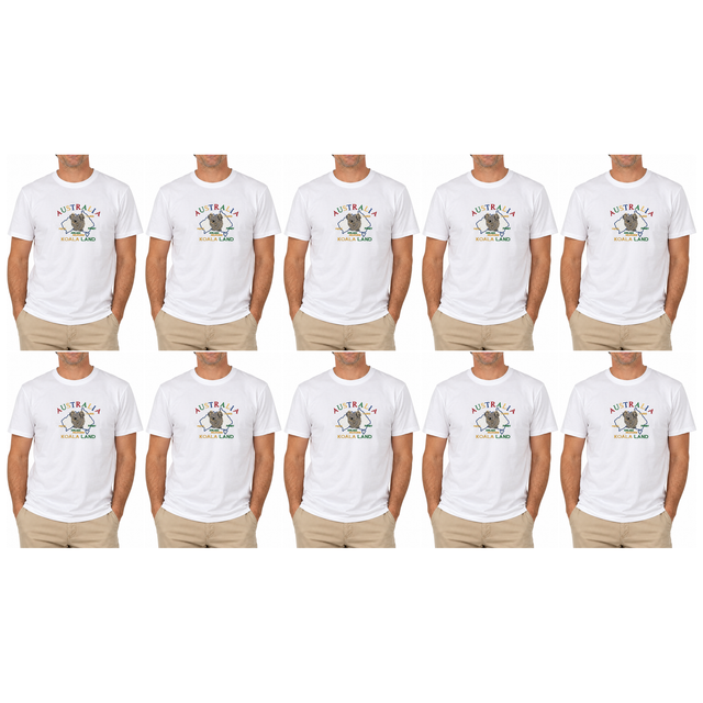 10x Adult Koala Land Australia Map T-Shirt Bulk Pack - White (100% Cotton Souvenir Gift Tee Top)