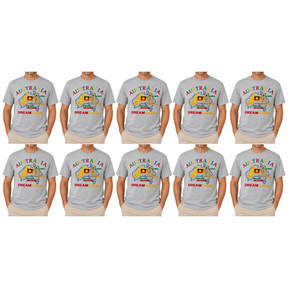 10x Adult Australia Kangaroo/Koala "Dream Land" T-Shirt Bulk Pack - Grey (100% Cotton Souvenir Tee Top)
