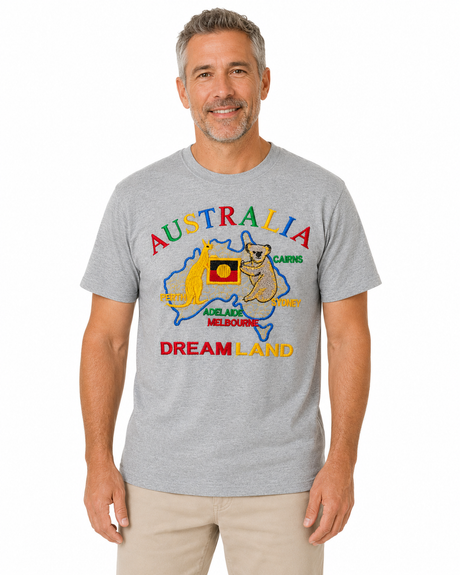 Adult Australia Kangaroo/Koala "Dream Land" T-Shirt - Grey (100% Cotton Souvenir Tee Top)
