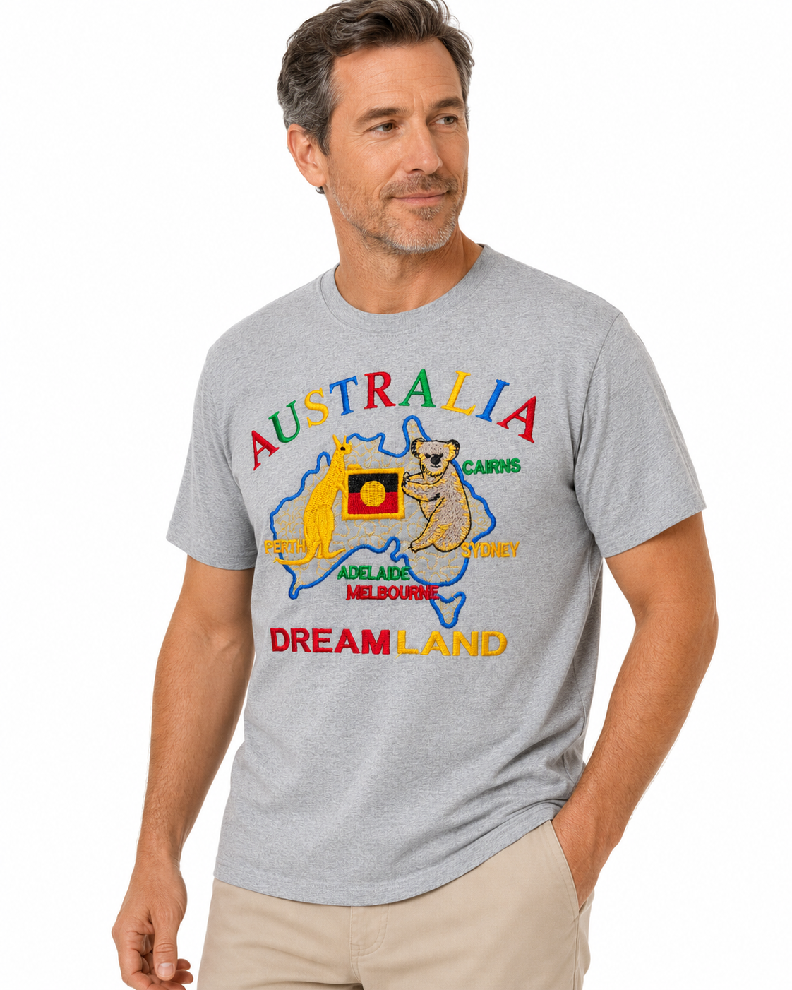 Adult Australia Kangaroo/Koala "Dream Land" T Shirt 100% Cotton Souvenir Tee Top in Grey