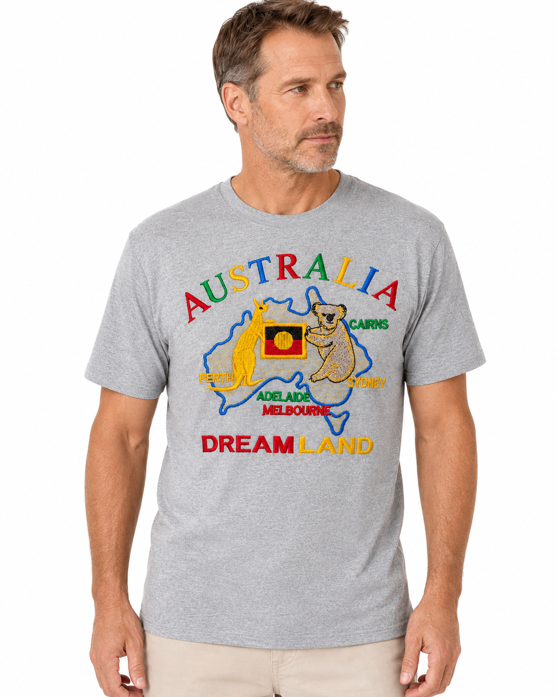 Adult Australia Kangaroo/Koala "Dream Land" T Shirt 100% Cotton Souvenir Tee Top in Grey