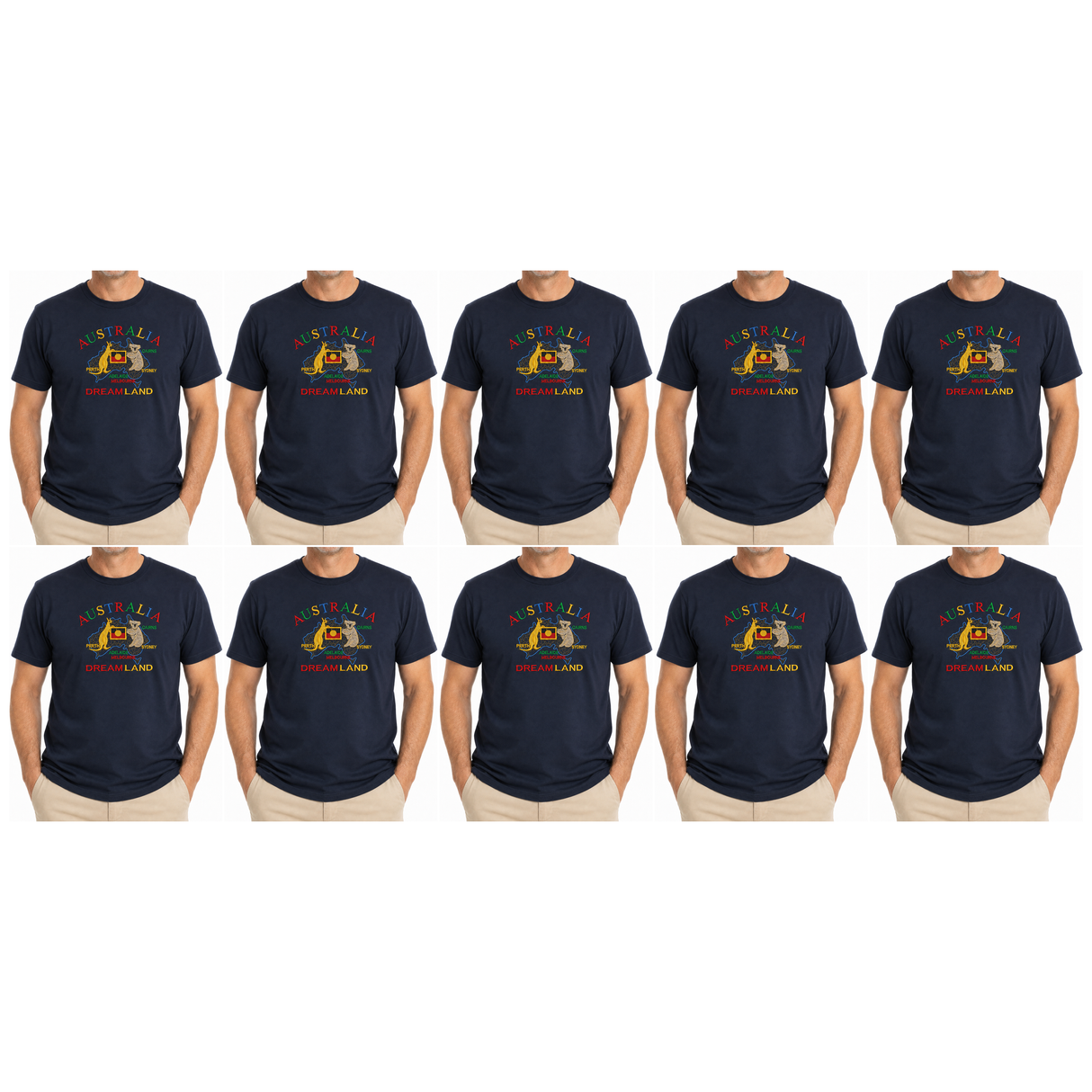 10x Adult Australia Kangaroo/Koala "Dream Land" T-Shirt Bulk Pack - Navy (100% Cotton Souvenir Tee Top)
