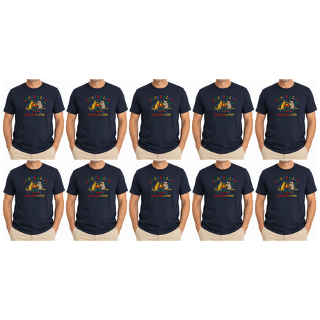 10x Adult Australia Kangaroo/Koala "Dream Land" T-Shirt Bulk Pack - Navy (100% Cotton Souvenir Tee Top)