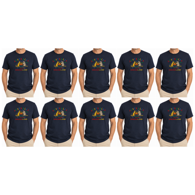 10x Adult Australia Kangaroo/Koala "Dream Land" T-Shirt Bulk Pack - Navy (100% Cotton Souvenir Tee Top)
