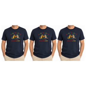 3x Adult Australia Kangaroo/Koala "Dream Land" T-Shirt Pack - Navy (100% Cotton Souvenir Tee Top)